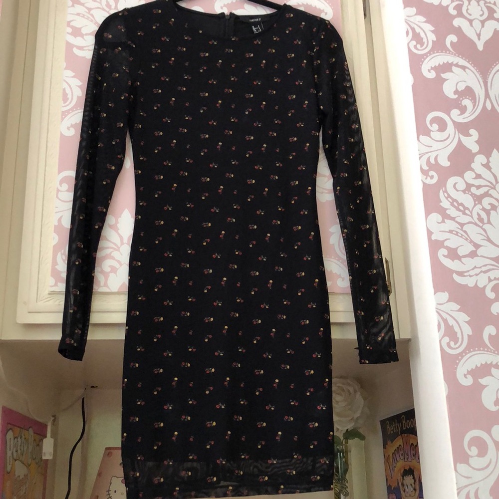 Forever 21 floral mesh long sleeve dress
